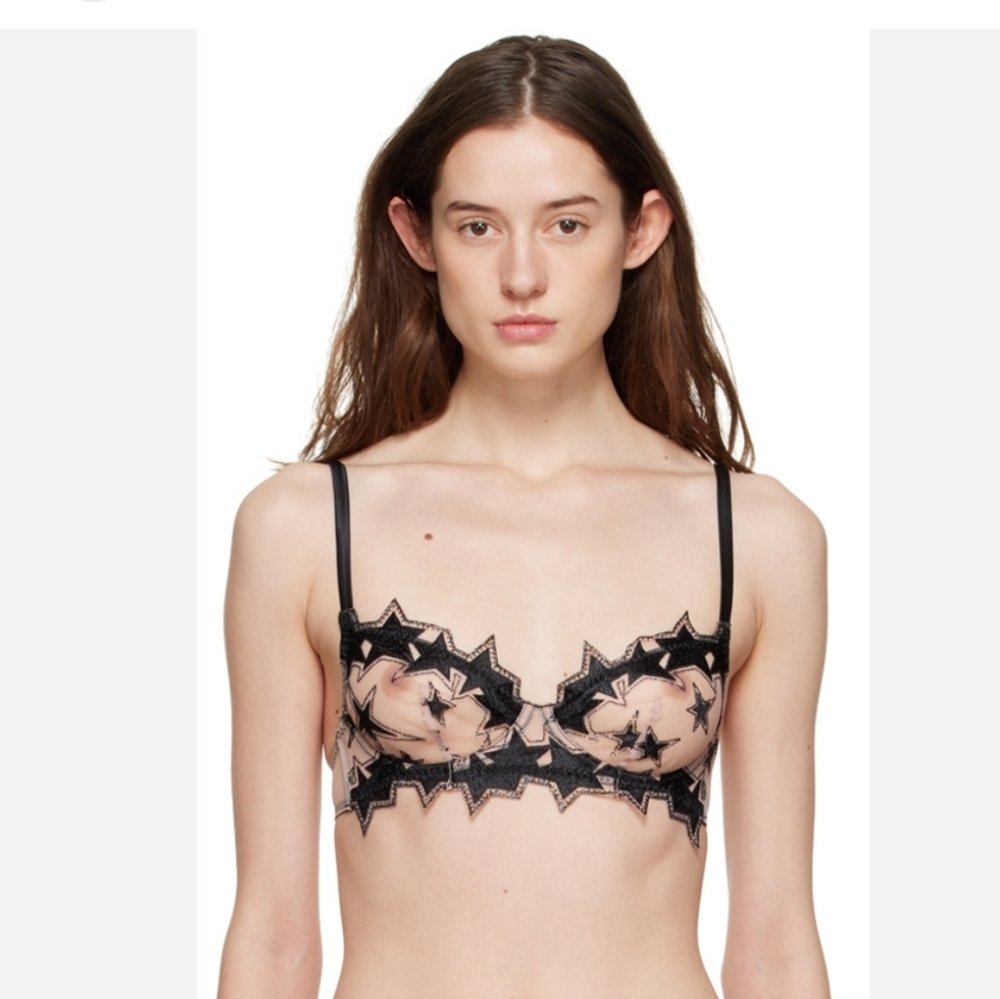 Fleur Du Mal Sheer Embroidered Star Bra 36F